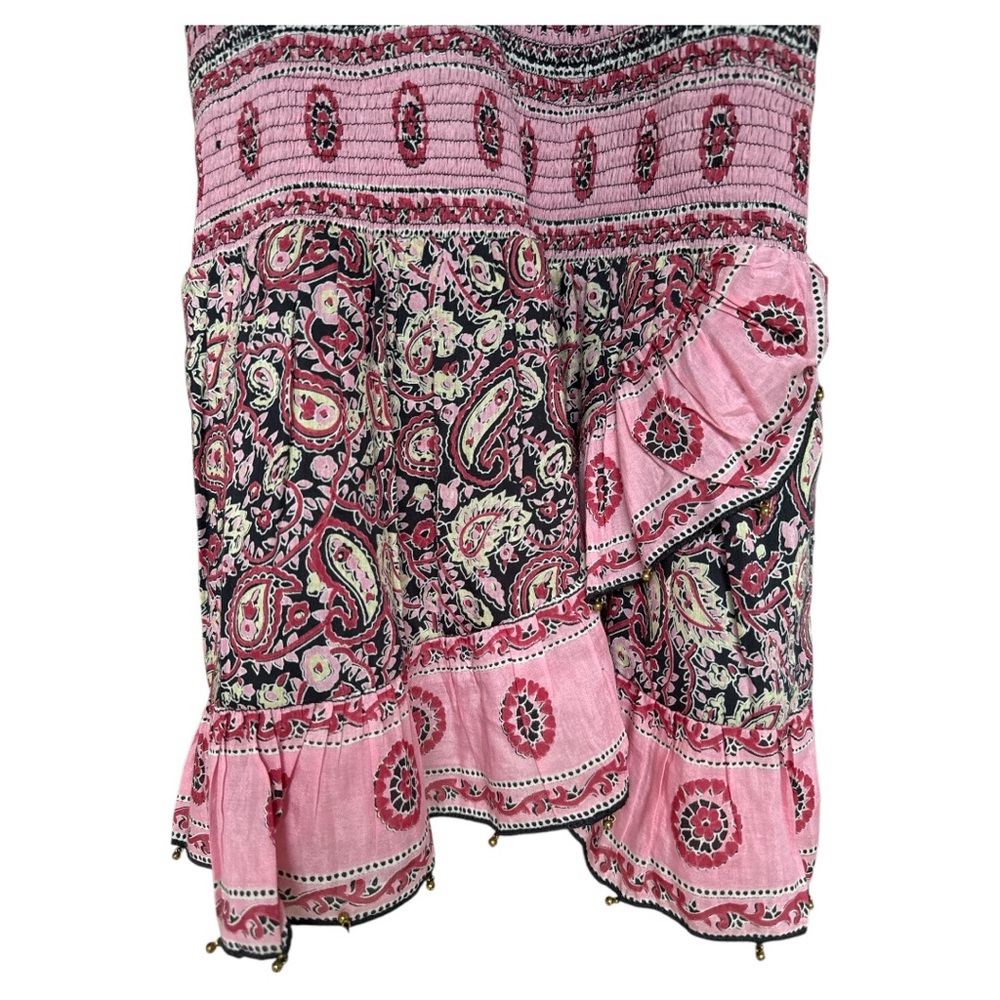 Bell Silk Cotton Voile Black/Pink Paisley Smocked
Waist Evelyn Mini Dress Med - Picture 7 of 10